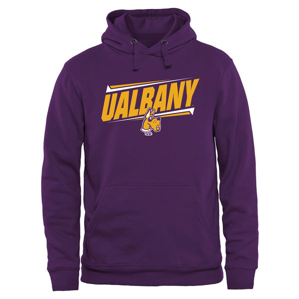 Men NCAA Albany Great Danes Double Bar Pullover Hoodie Purple